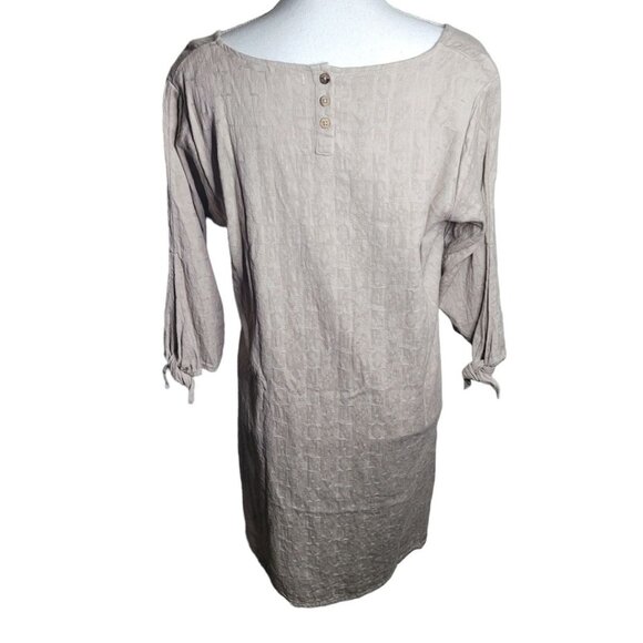 Garnett‎ Hill Dress Tan Midi Womens Size 12 Embossed Tie Sleeves - Picture 3 of 11
